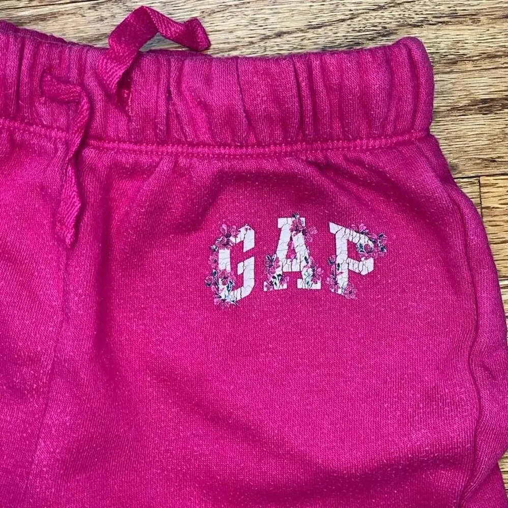 Baby Gap Toddler Joggers 2T Magenta Pink Floral Logo Elastic Waist